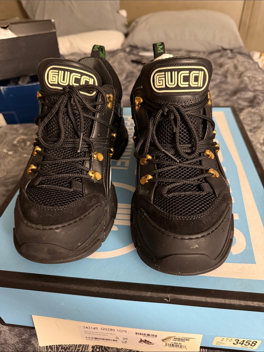 Gucci Black and Gold Men's Chunky Lace-Up Boots